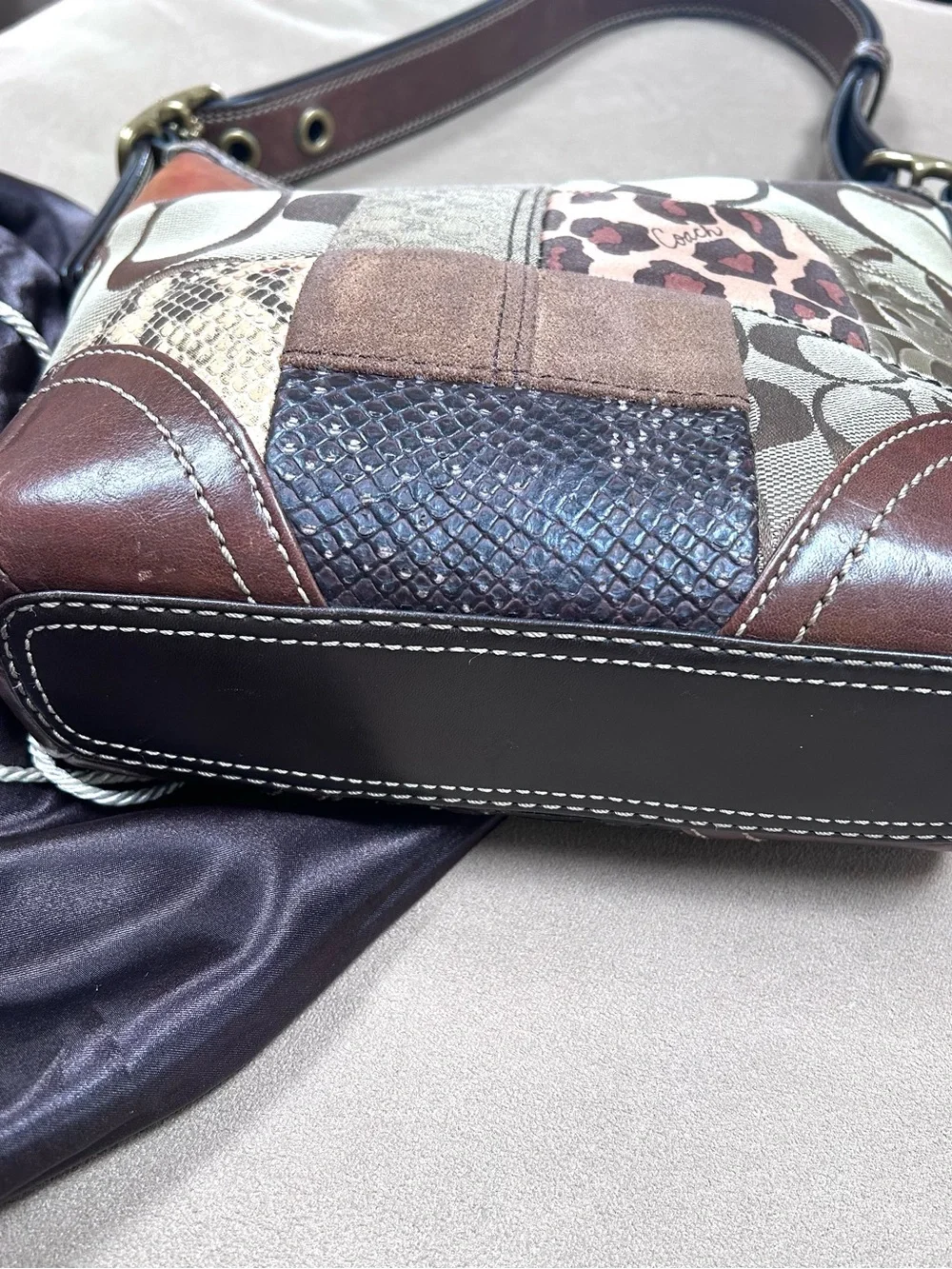 Coach Brown Patchwork Signature Hobo Shoulder Bag
